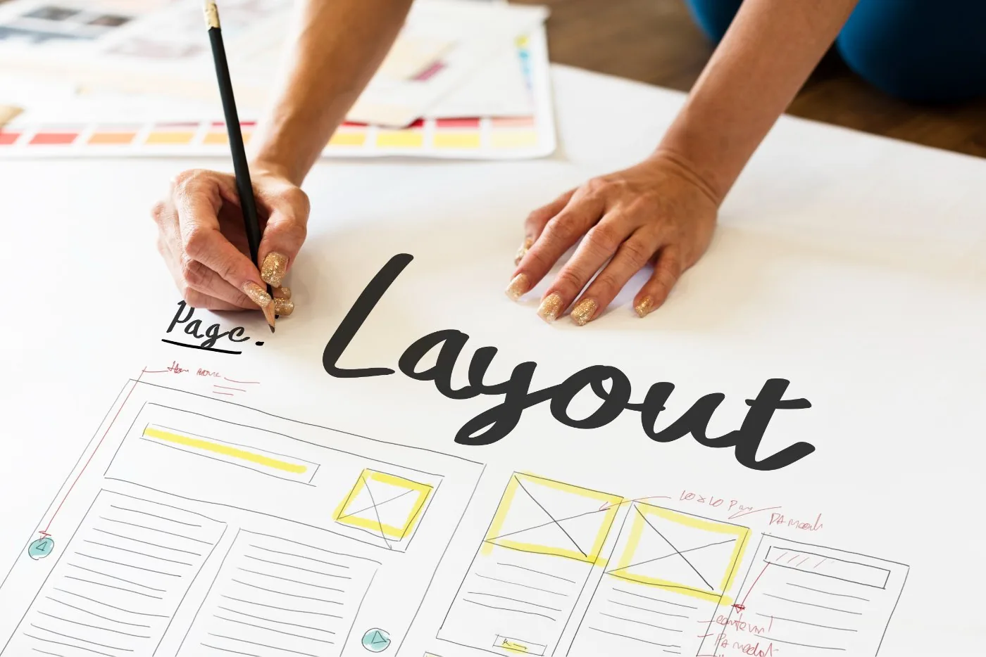 A designer sketching a page layout by hand