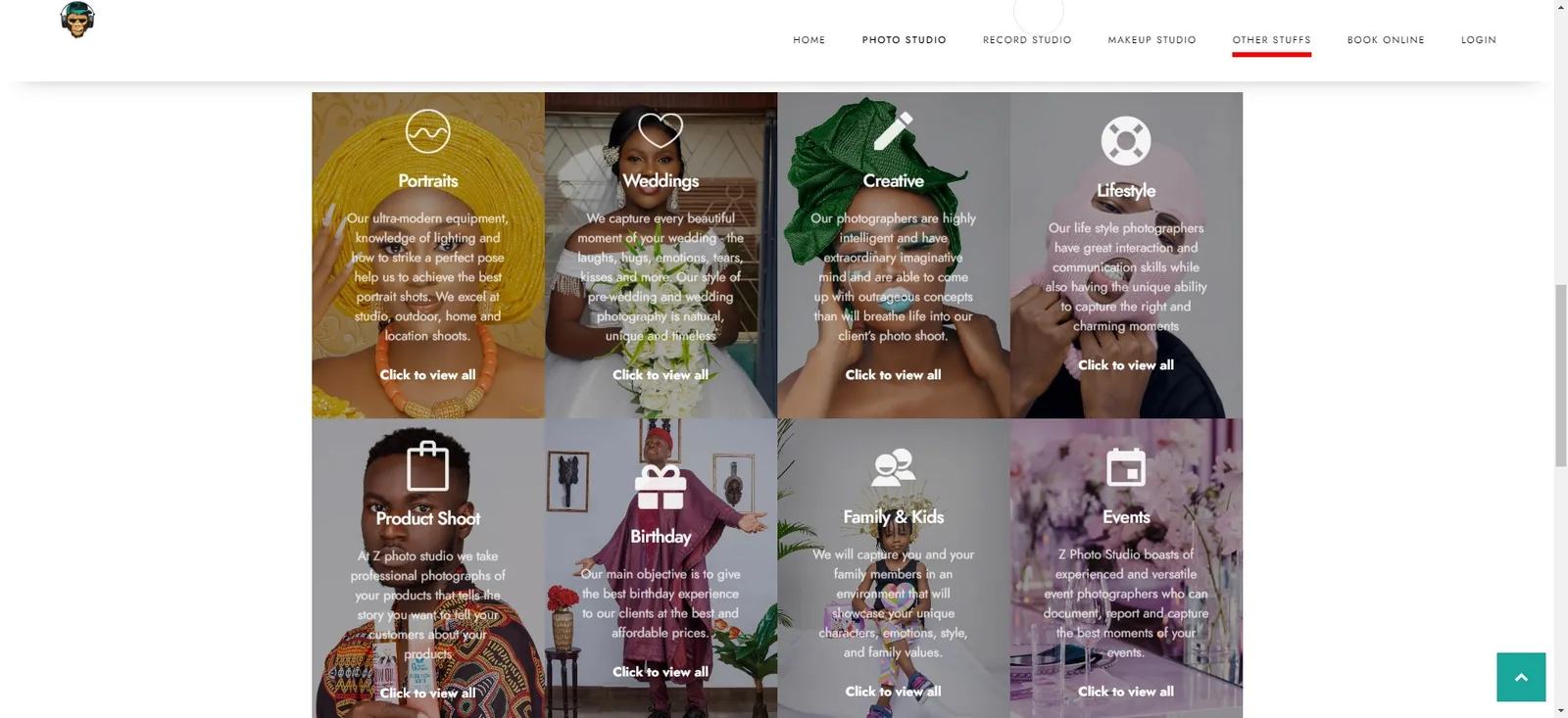 Zaya photo studio category grid